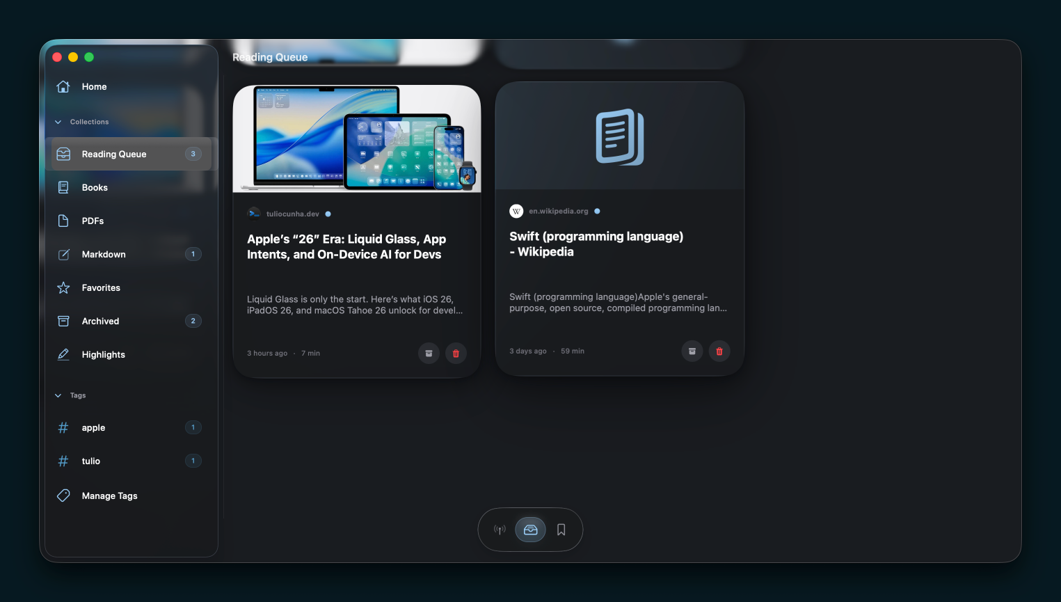 Cardmaniacs feed triage on Mac — calm card stream